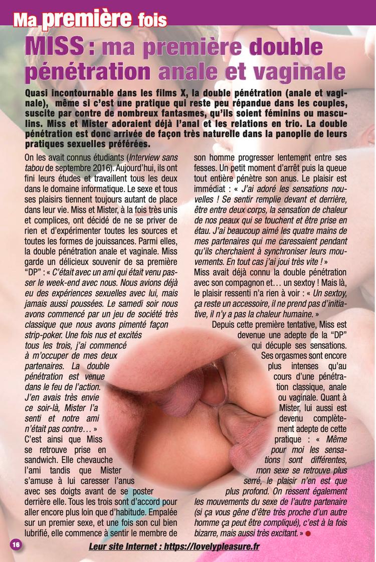 Article Ma première double pénétration dans Union magazine mai 2021